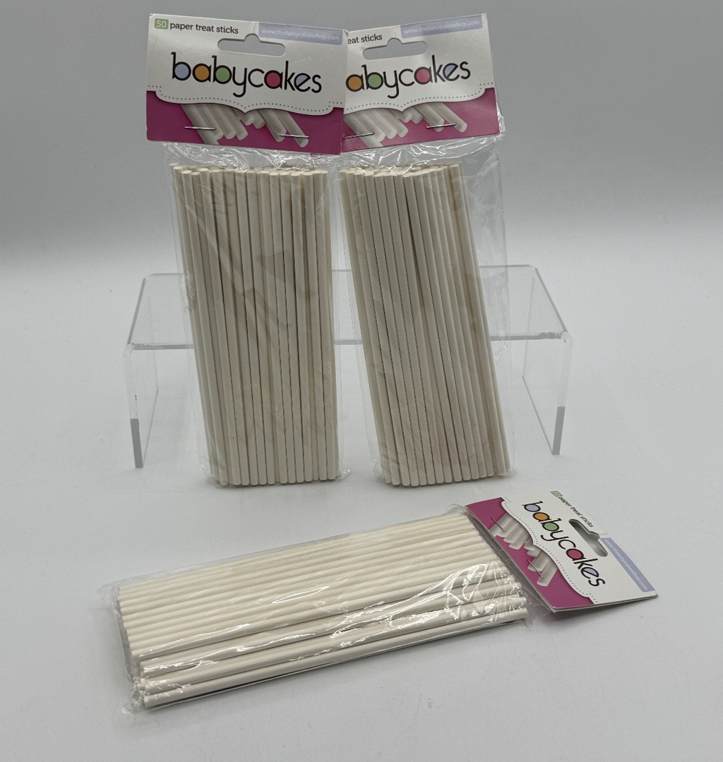 3 pk. BABYCAKES Cake pop Treat Sticks -50 ea. paper white Lollipop sticks, 150