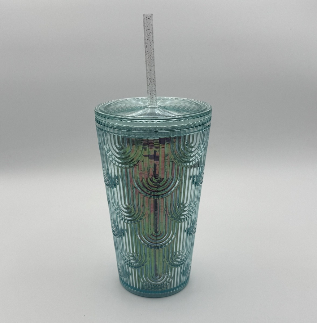 Starbucks 2022 Mermaid Iridescent Scale Wave Cup 16 oz Tumbler NEW Glitter Straw