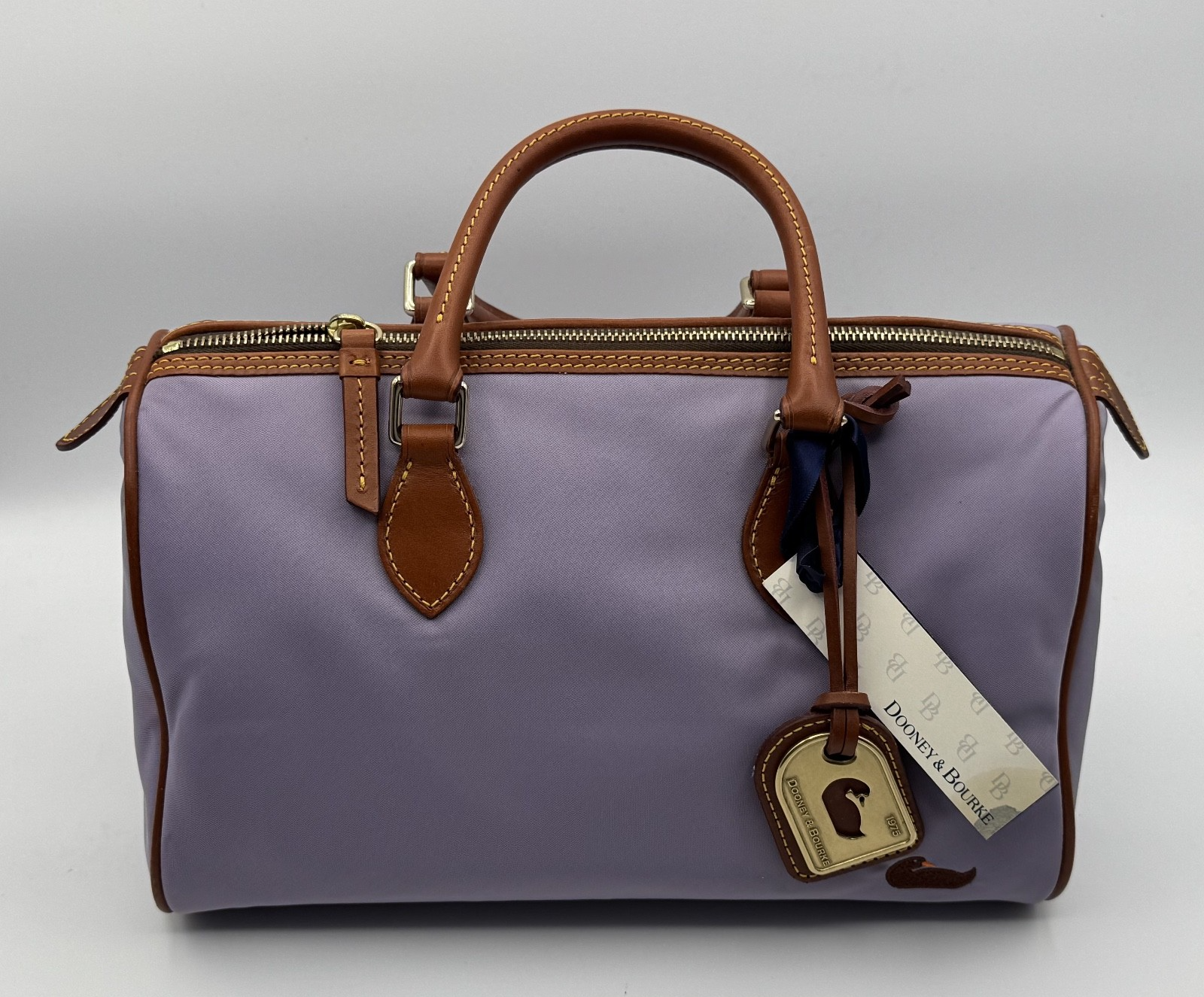 Dooney and Bourke Purple Lavender Classic Satchel, Brown Leather Zipper, NWT