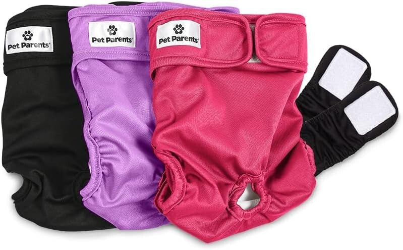 Pet Parents Washable Dog Diapers & Extenders 3pk Princess-Purple, Pink, Black XS