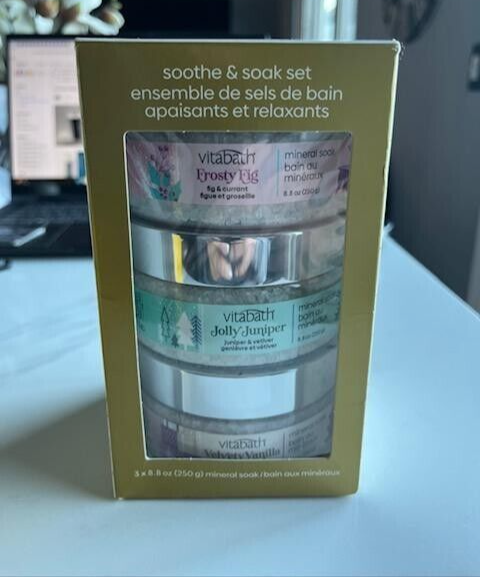 Vitabath Soothe & Soak Mineral Bath Soak Set 3pc Dry Skin, Relax 26.4 oz Sealed