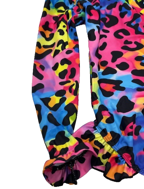 Girl Long sleeve One-piece Multicolor Zipper Swimsuit w/Animal Print 8-10yr. NEW