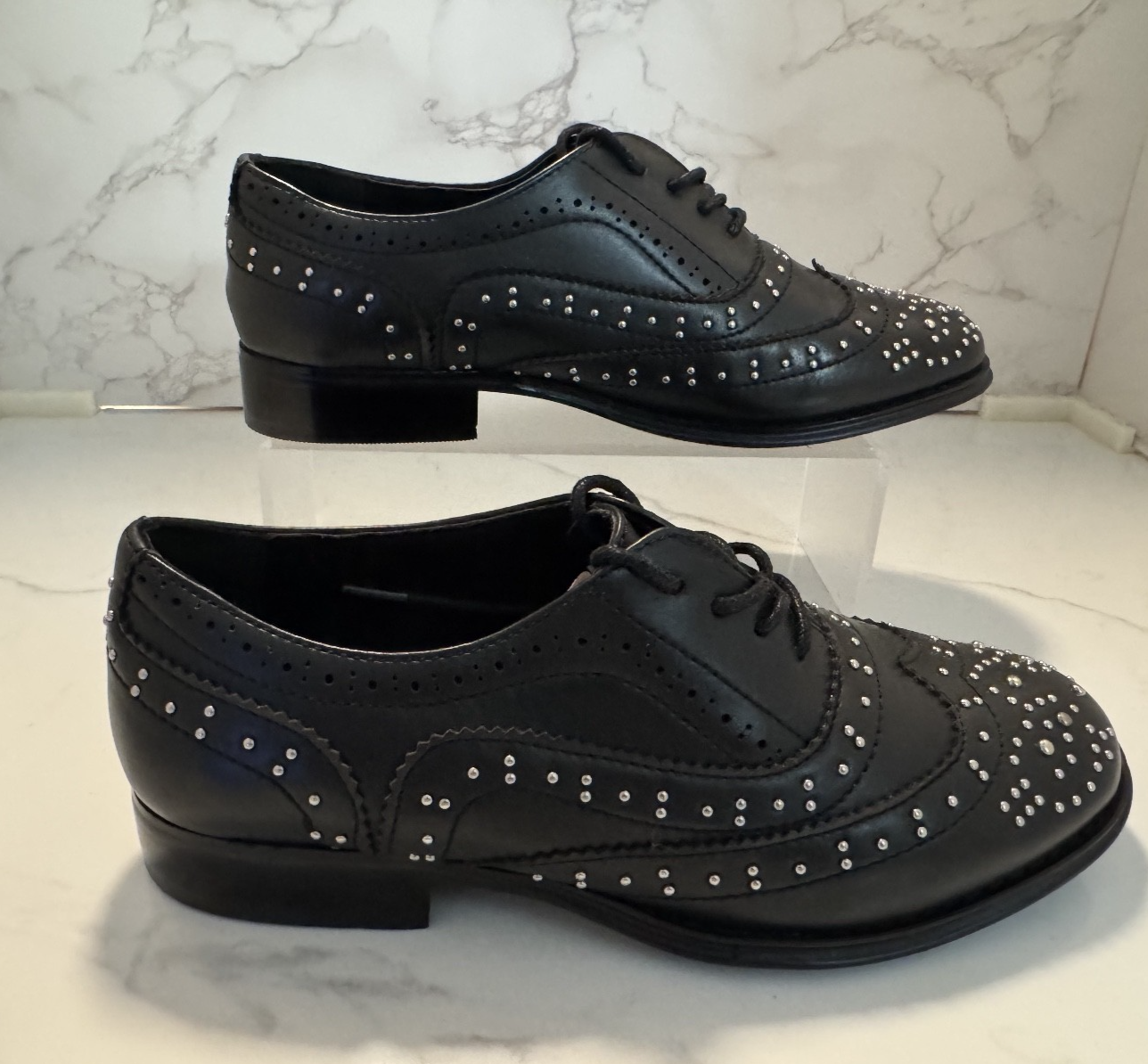 Steve Madden Saxon Black Studded Oxford Shoes 90's, Sz 8.5,Pre-owned, Excellent