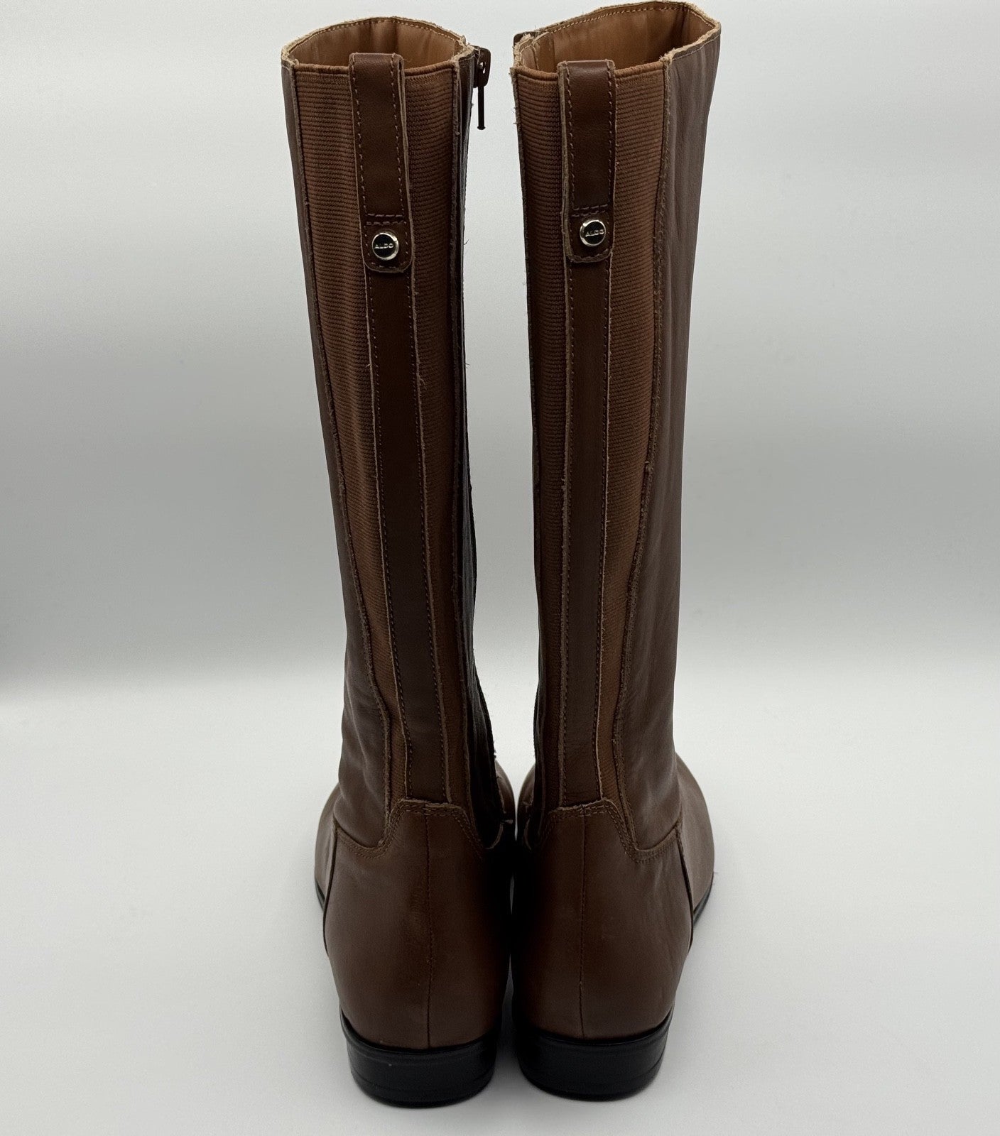 Women’s Aldo Brown Tall Leather Boots w/Zipper, Calf High Boots, NWOT Size 9