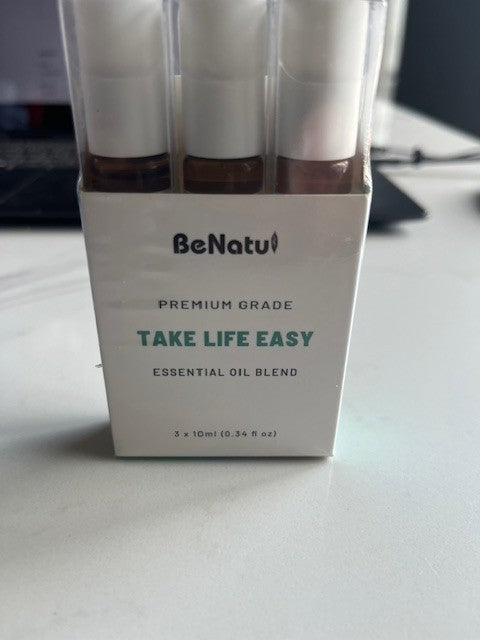 BeNatu Essential Oils 3 pk. Set(Breathe, Focus On, Happiness) .34 oz Roll-on NIB