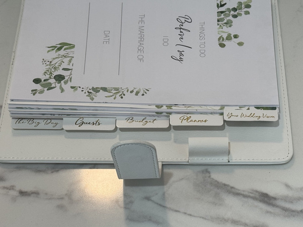 Wedding Planner Book and Organizer for The Bride White Faux Leather, Gold Foil
