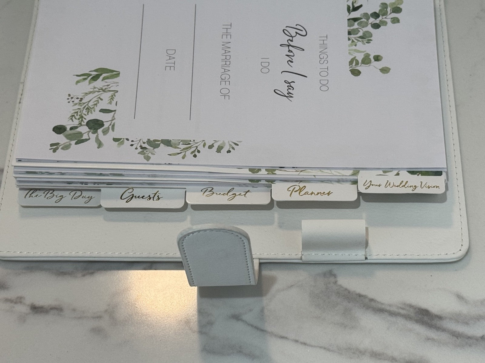 Wedding Planner Book and Organizer for The Bride White Faux Leather, Gold Foil