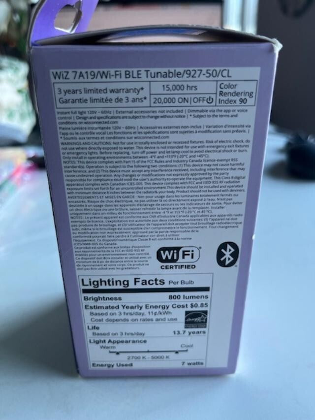 Wiz 60W Tunable Smart Filament LED Light Bulb Connects to Your Wi-Fi 800 Lum.NEW