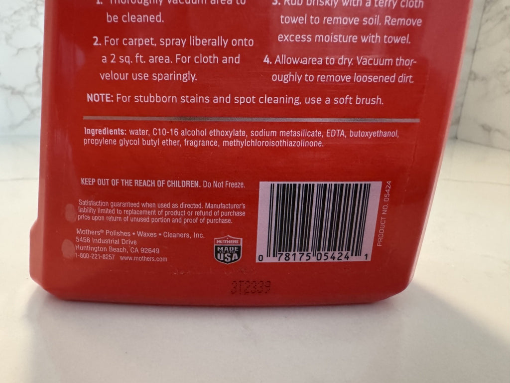 MOTHERS 05424 Carpet & Upholstery All Fabric Cleaner Vinyl Cloth - 24 fl oz