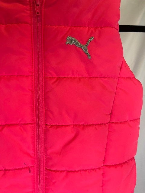 PUMA Girls Quilted Vest Size 7/8Puffer Vest Full Zip Bright Hot Pink w/Pockets