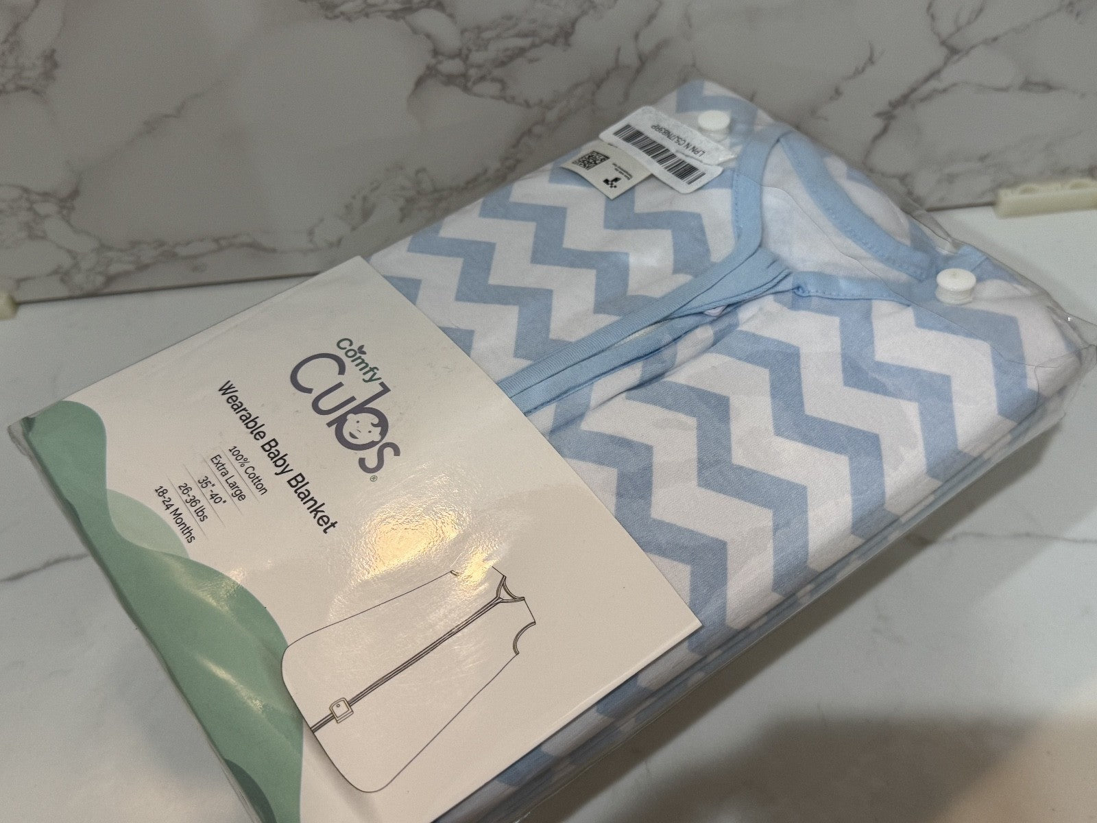 Comfy Cubs Sleepsack Wearable Blankets Blue & White 2PC Baby Blanket 18-24 Month