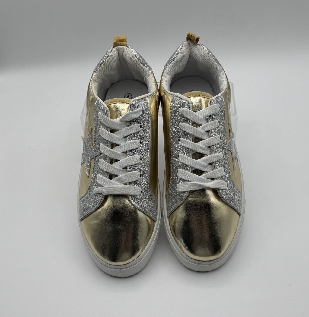 Rouge Helium Gold Silver Star Woman's Sneaker, Size 8 Style Sheen-01, NEW