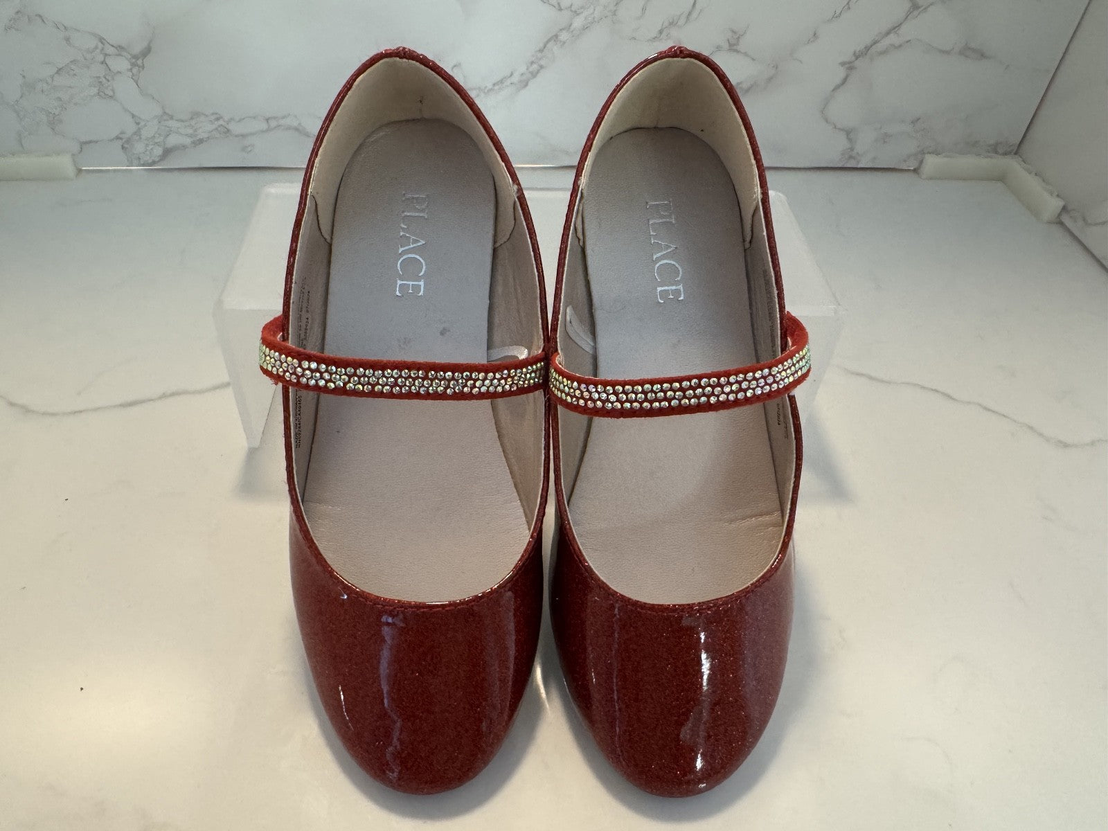 The Children’s Place Girls Red Glitter Ballet Flats, Red, Size 13
