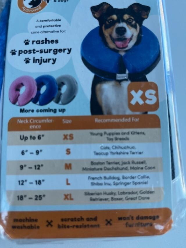 Bencmate Protective Inflatable Collar for Dogs and Cats - Size XS 6" Neck SEALED