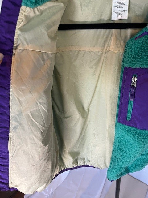 Patagonia Girls Youth Size 12, RETRO-X Sherpa coat, Green/Purple- Pre-owned