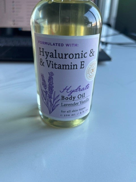 Rhea Modern Vitamin E & Hyaluronic Body Oil Lavender Vanilla 8 oz All Skin Types