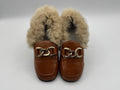 Real Fur Faux Leather Luggage Brown Loafers Girls KidsGold Chain