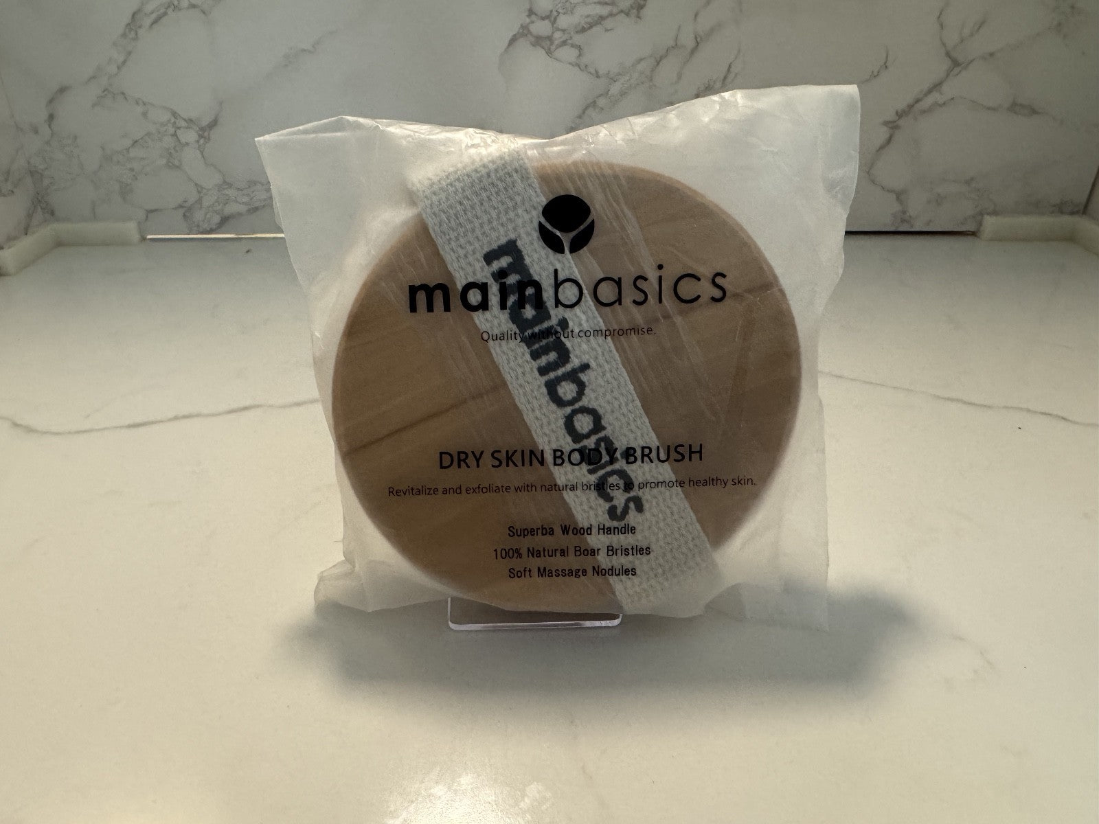 MainBasics Dry Skin Body Brush, Wood Handle, Soft Massage Bristles, Cellulite