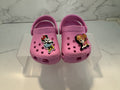 Crocs Kids Sz 2-3 Pink Rubber Slip On Round Toe w/ Minnie & Paw Patrol Charms