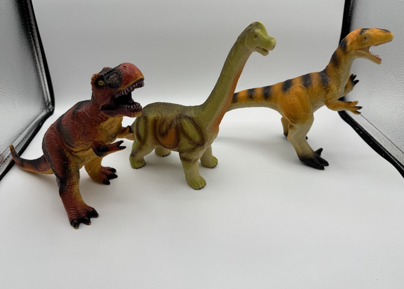 3pc Vintage Dinosaur Toys Lot, 8 Inch Play Toys, Pre-owned, Excellent Condition
