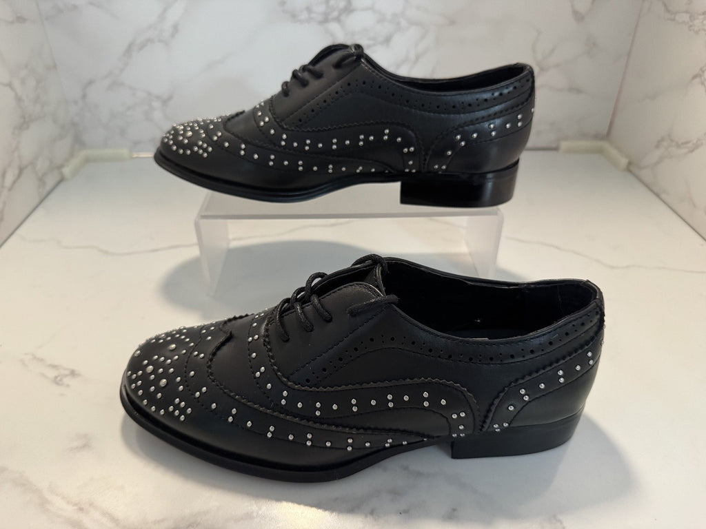 Steve Madden Saxon Black Studded Oxford Shoes 90's, Sz 8.5,Pre-owned, Excellent