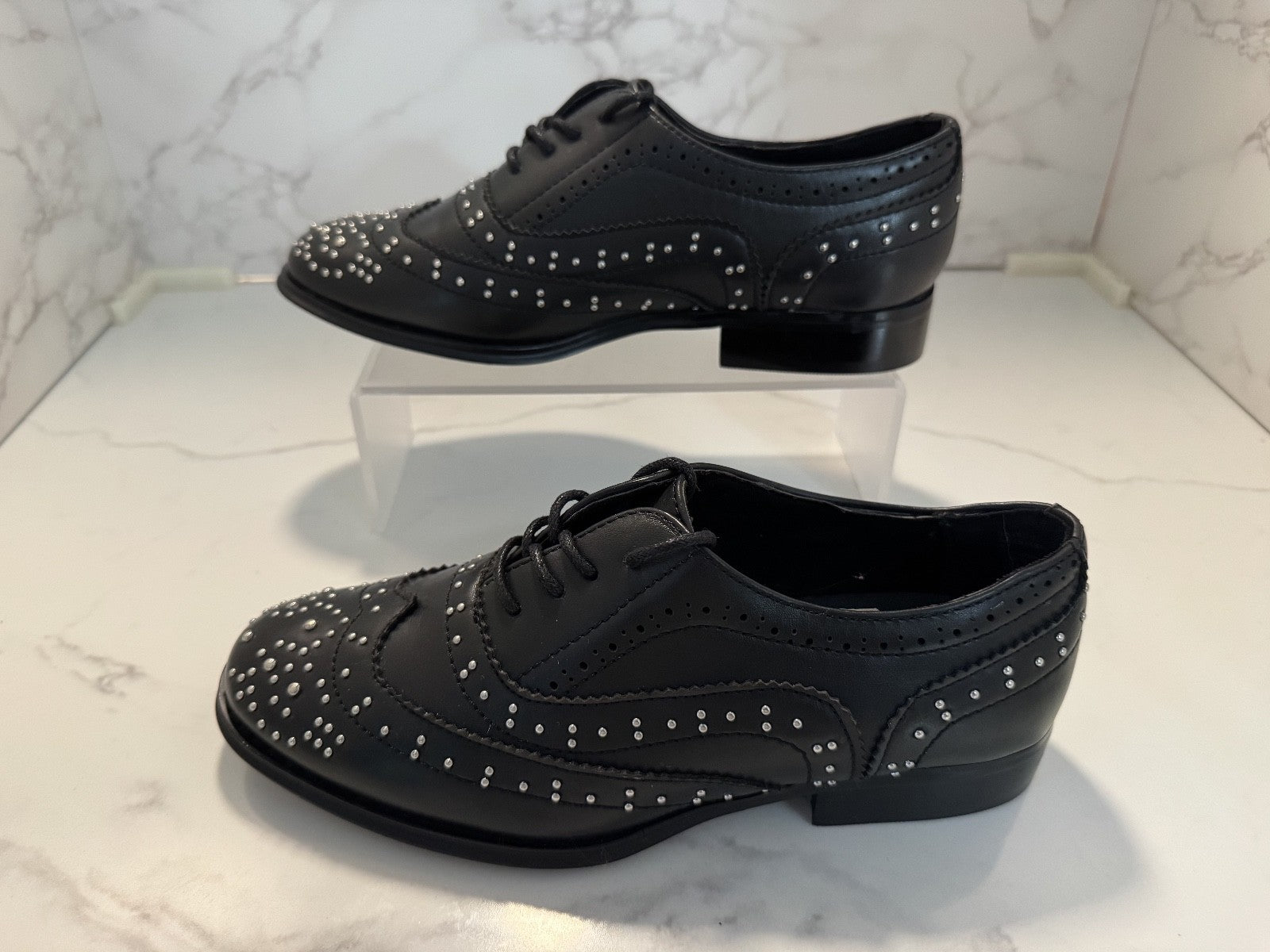 Steve Madden Saxon Black Studded Oxford Shoes 90's, Sz 8.5,Pre-owned, Excellent