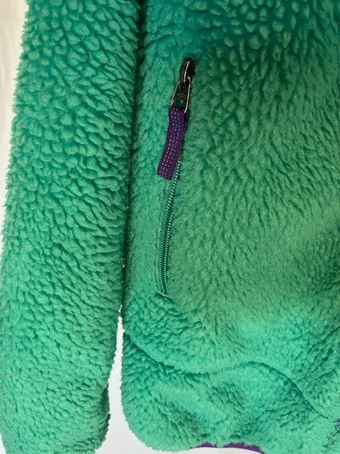 Patagonia Girls Youth Size 12, RETRO-X Sherpa coat, Green/Purple- Pre-owned