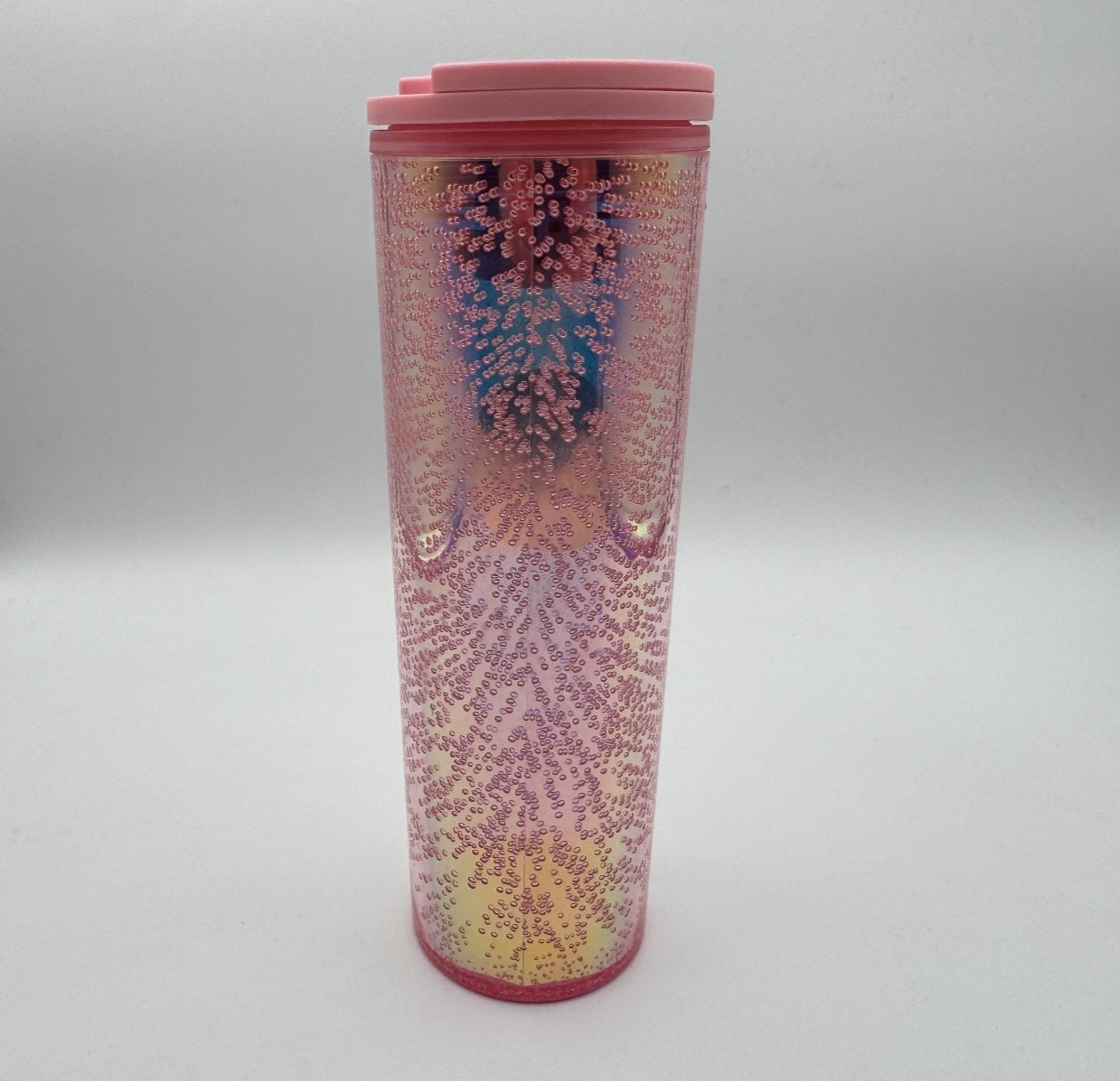 Starbucks Holiday 2020 Iridescent Pink Champagne Bubbles 16 oz Tumbler Twist Lid