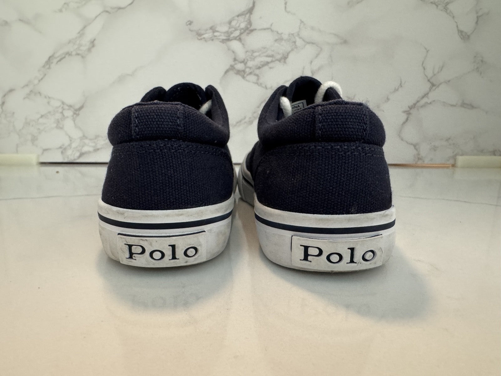 Polo Ralph Lauren Childs Navy Keaton Shoes Sz 10.5 Canvas Lace Up Pony Logo, Pre