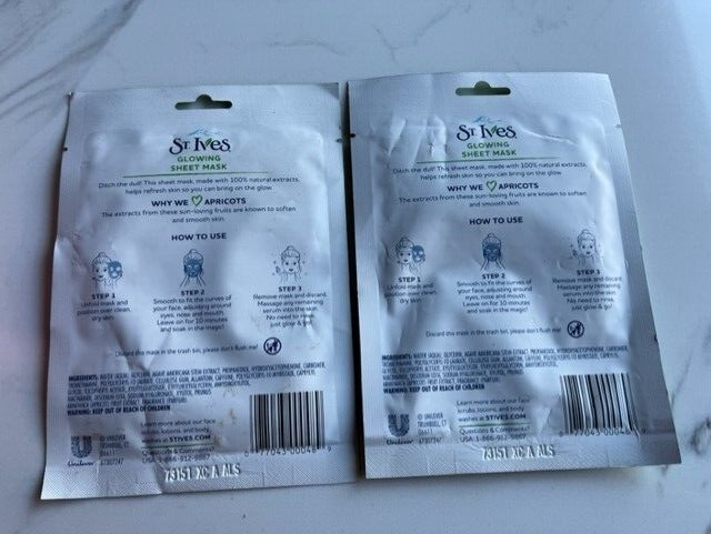 Lot of 3- St Ives Glowing Face Sheet Mask 100 % cotton Apricot Scent & Face Mist