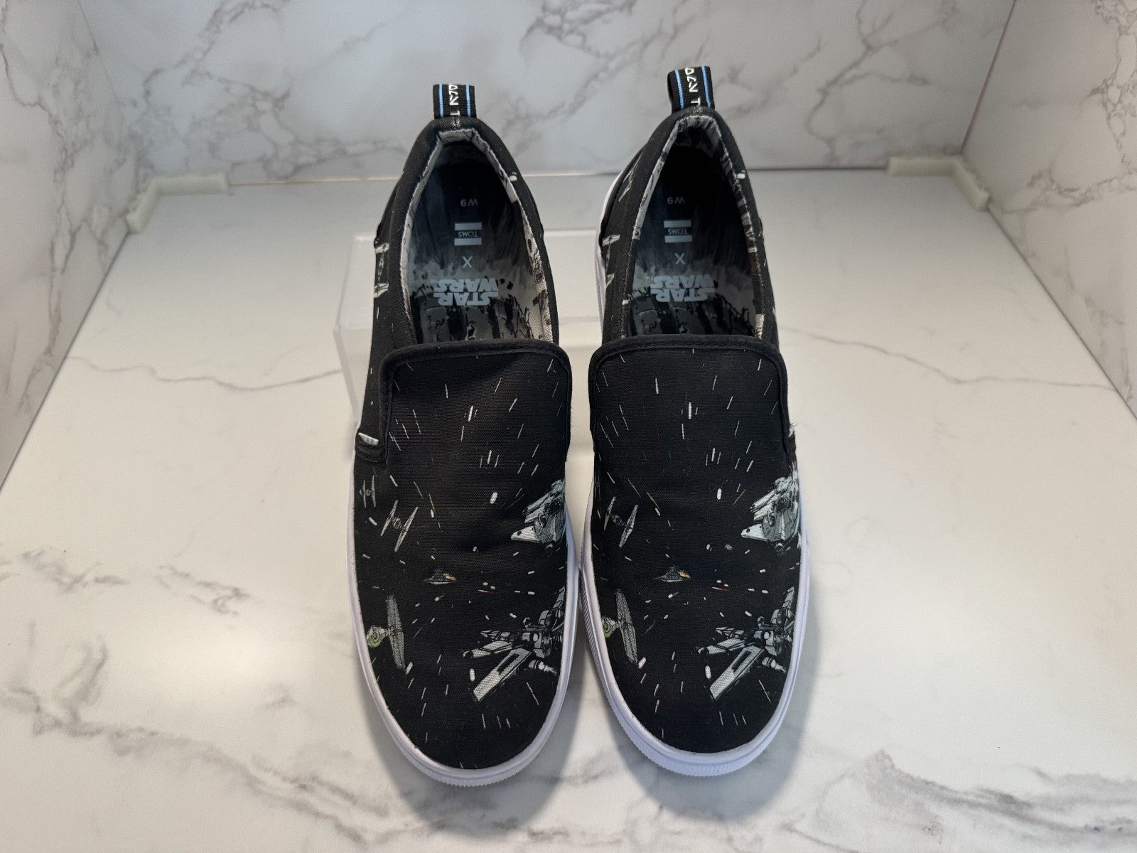 Star Wars x Toms Travel Lite Women's Size W9 Space Print Boat Slip-on Shoes NWOT