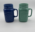 County Fair Glasses Drinking Mason Jar Mug w Rooster Blue Green Farmhouse 2 Pack
