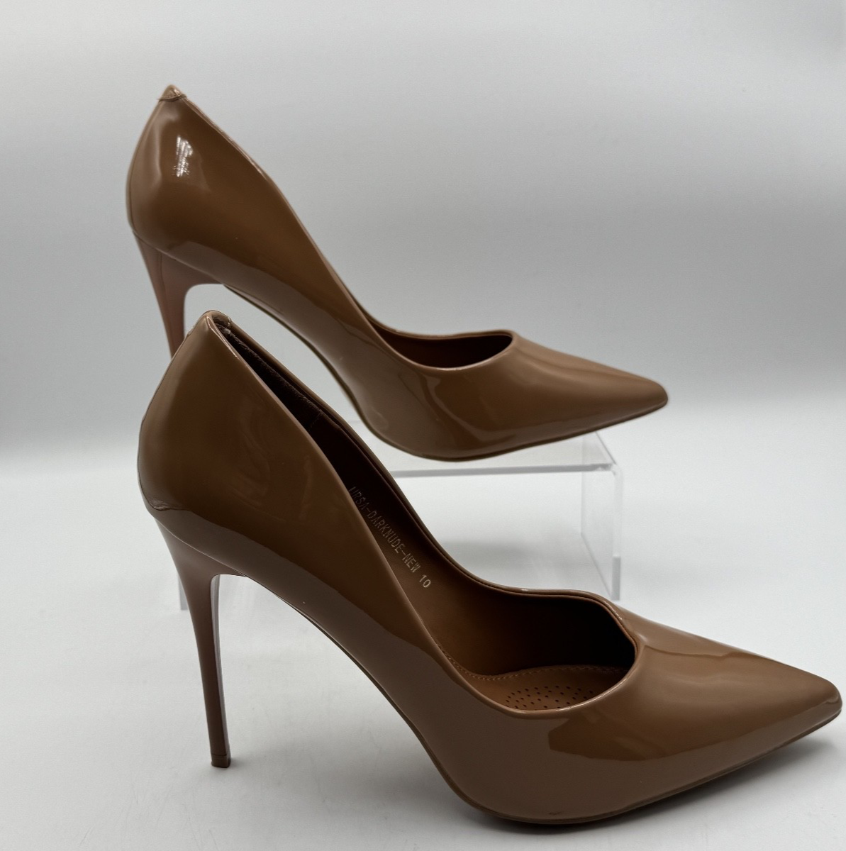 Azalea Wang Dark Nude Women Stiletto Size 10 Brown Glossy Pumps, 4 in Heels, NEW