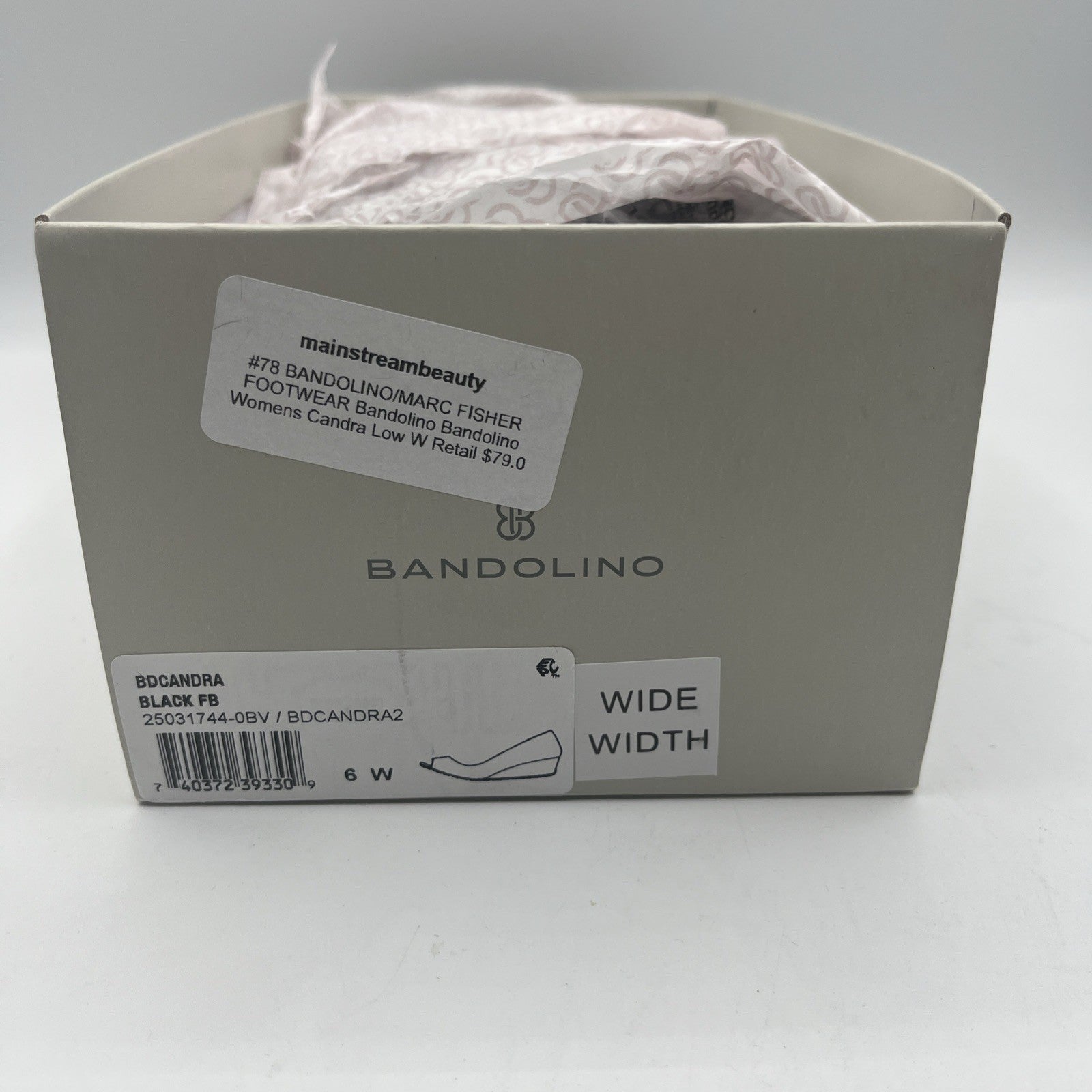 Bandolino Peep-Toe Dress Low Wedge Pumps Candra Black, Slip-on, Sz.6W, NIB