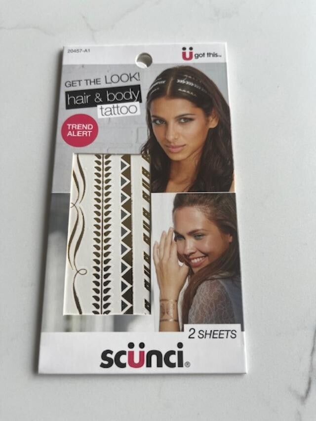 Scunci Get The Look Hair & Body Tattoos 3 Pk, 2 Sheets Per Pk, 6 designs Sealed