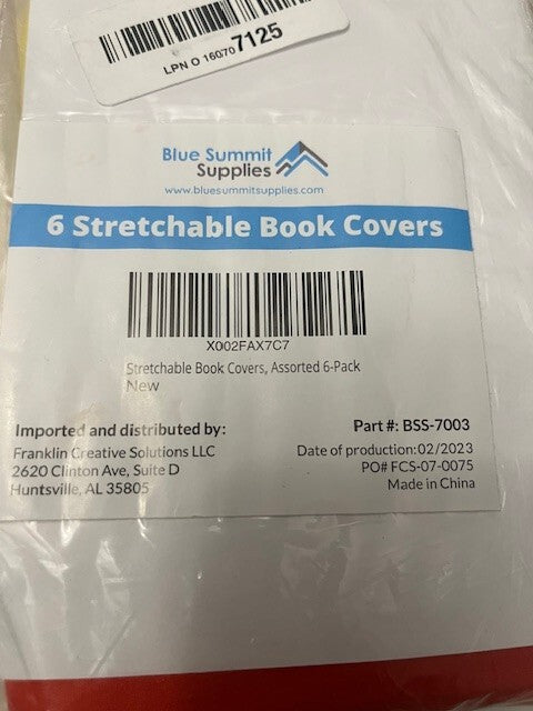 6 Pack Stretchable Fabric Book Covers Hardcover Textbook Washable Reusable Color