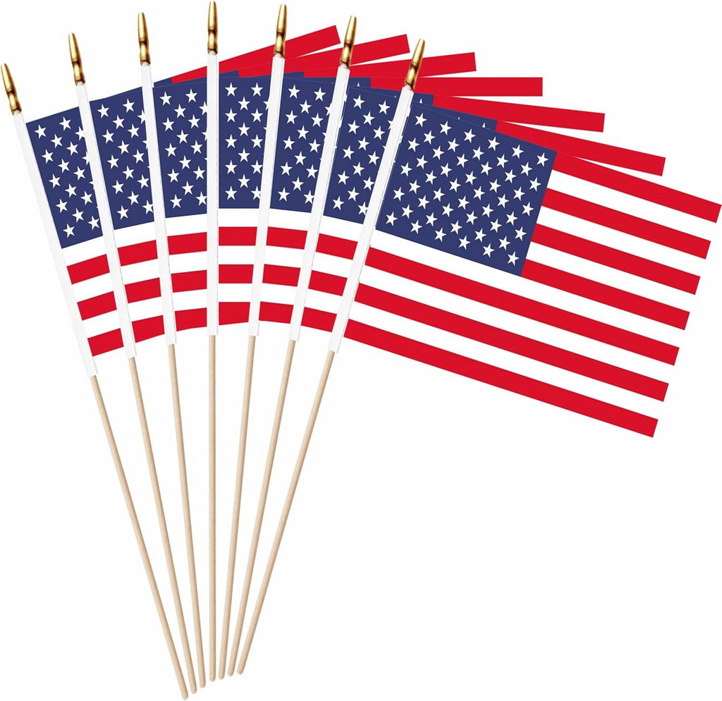 25 Pack Small Mini American Flag on Wooden Stick Miniature Handheld US USA Flags