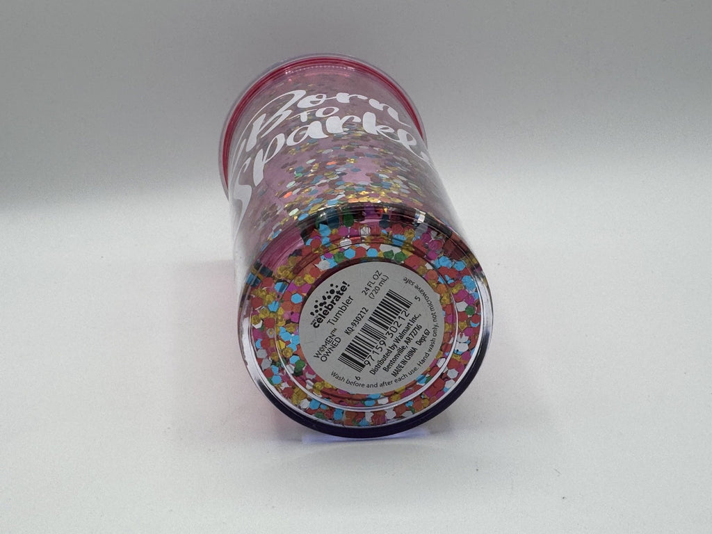Born to Sparkle Girls Pink Multicolor Glitter 24oz Tumbler, w/ Straw Summer NEW