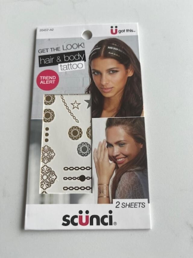 Scunci Get The Look Hair & Body Tattoos 3 Pk, 2 Sheets Per Pk, 6 designs Sealed