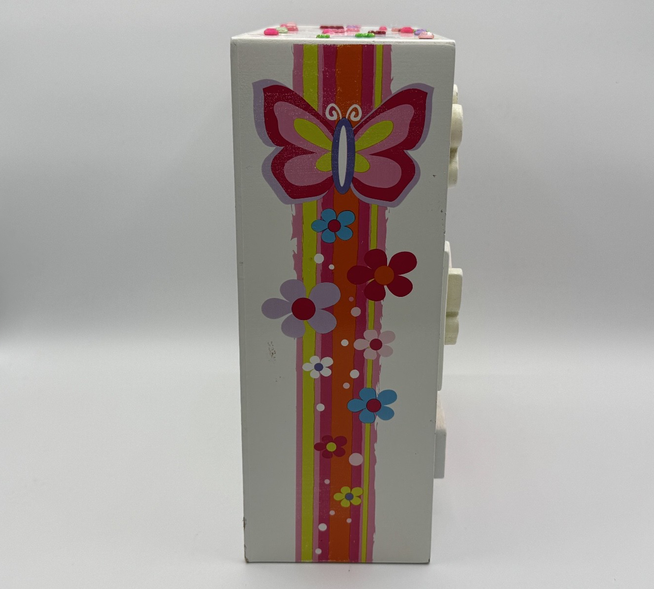 Bead Bazaar Girls 3-Drawer Wooden Jewelry/Storage Box Hearts Butterflies Flowers