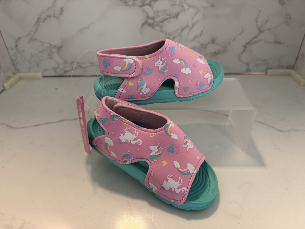 Zoogs Toddler Girls Water Sandals Size 7 Pink Teal Unicorn Beach Pool Summer NWT
