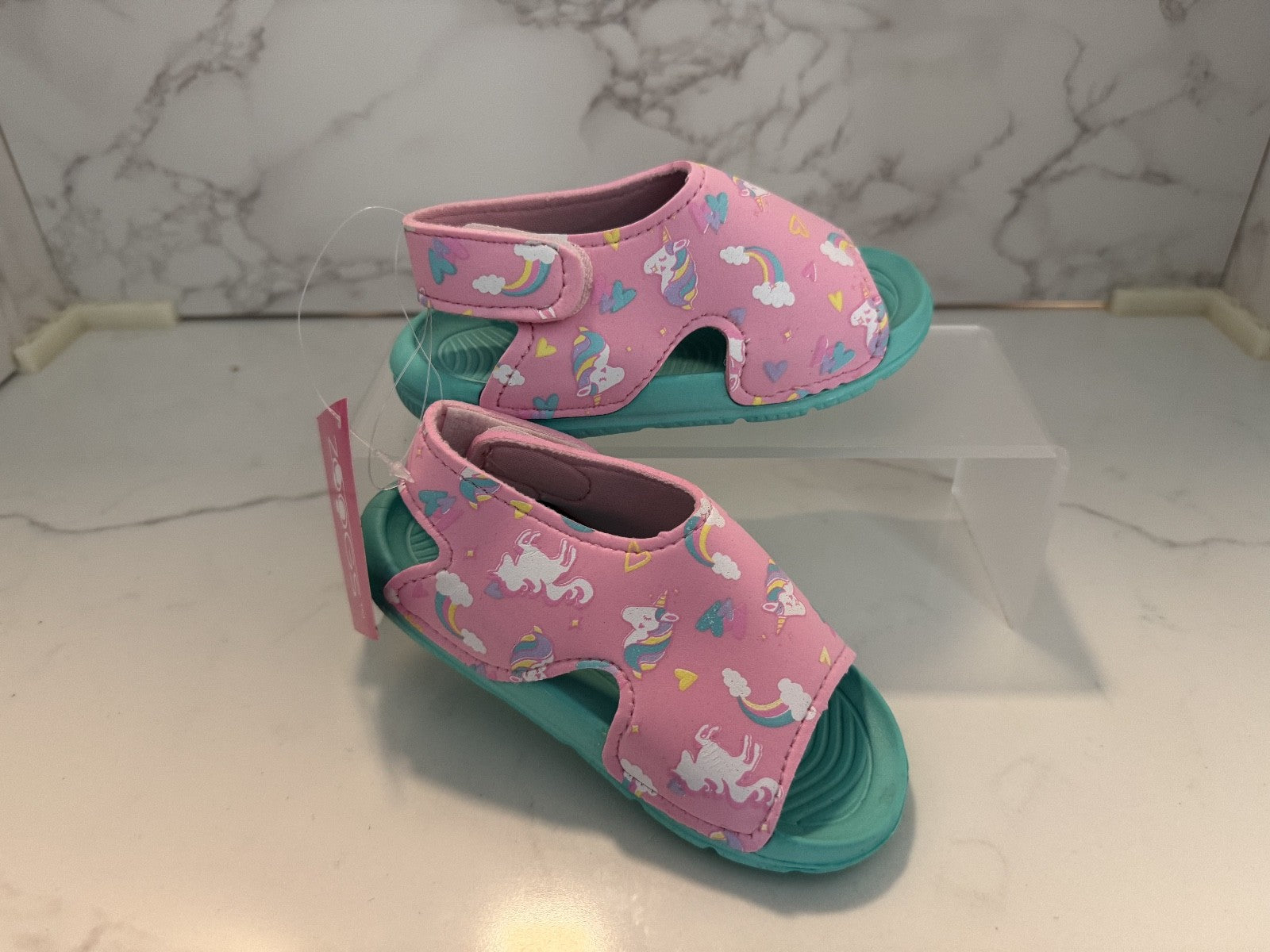 Zoogs Toddler Girls Water Sandals Size 7 Pink Teal Unicorn Beach Pool Summer NWT