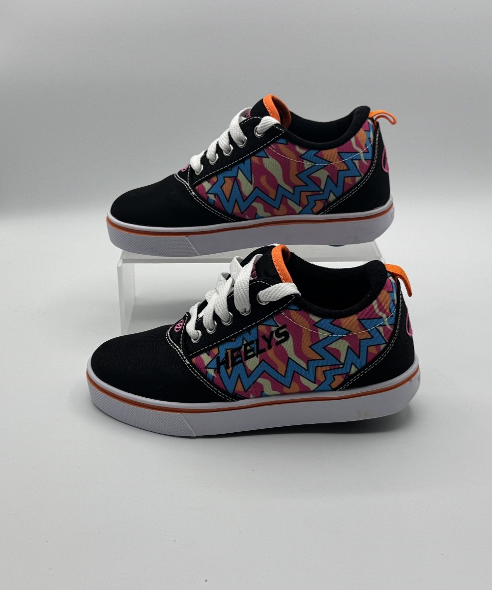 Heelys Pro 20 90s Print Lace Up Skate Wheel Sneaker Shoes Youth Size 2, w/Wheels