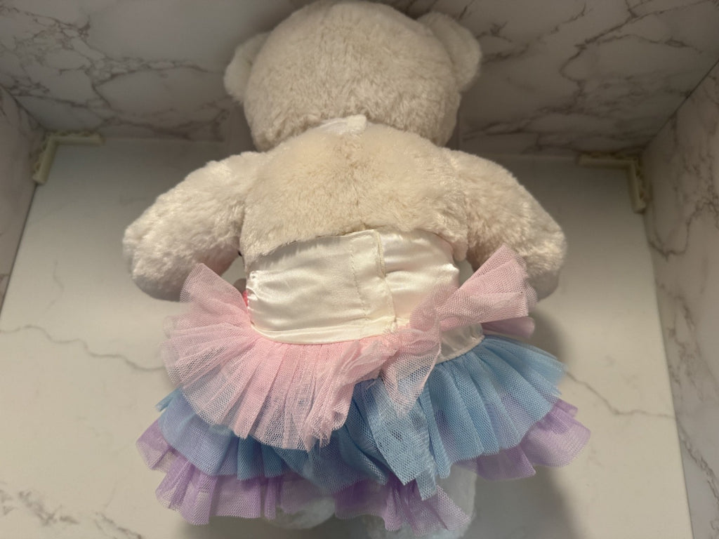 Build-a-Bear 14" White Cream Teddy Bear Brown Nose Plush, MultiColor Dress Pre-o