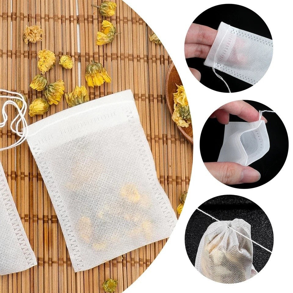 200Pcs Disposable Tea Bags  Drawstring Empty Teabags, 2 Pack 100 Each NEW SEALED