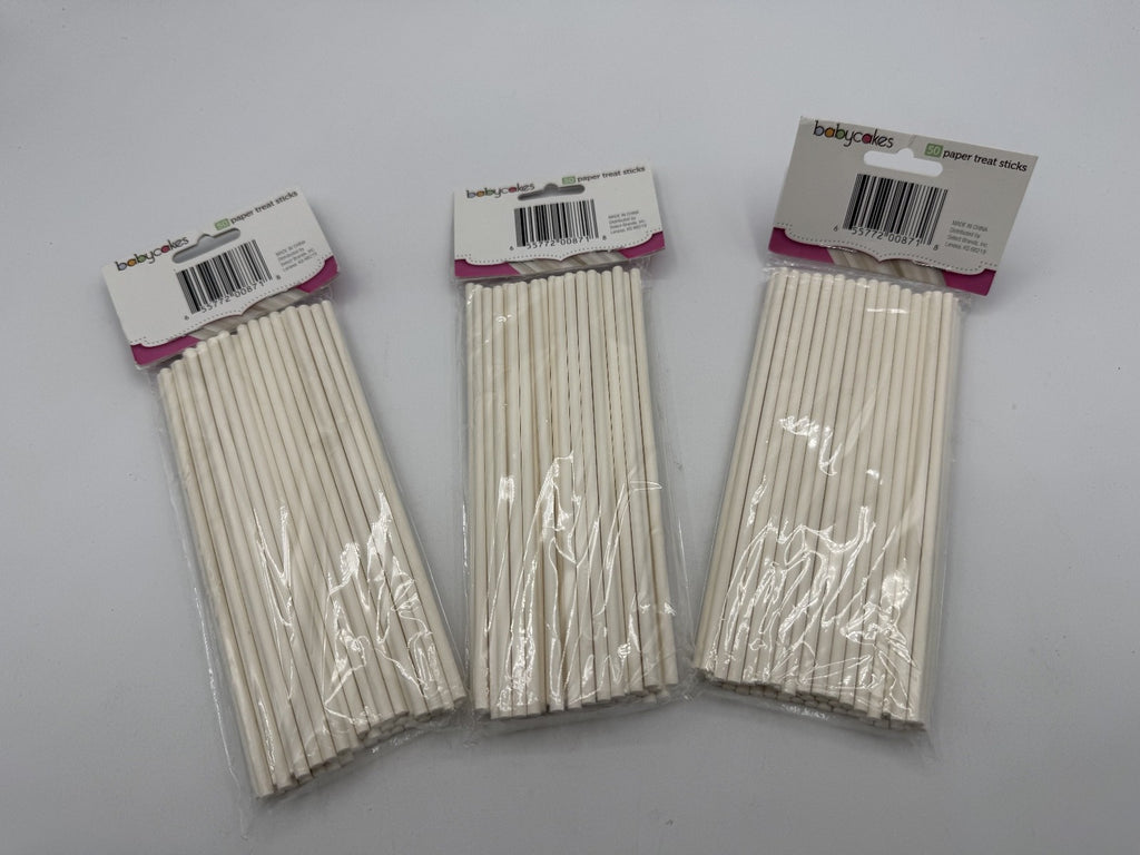 3 pk. BABYCAKES Cake pop Treat Sticks -50 ea. paper white Lollipop sticks, 150