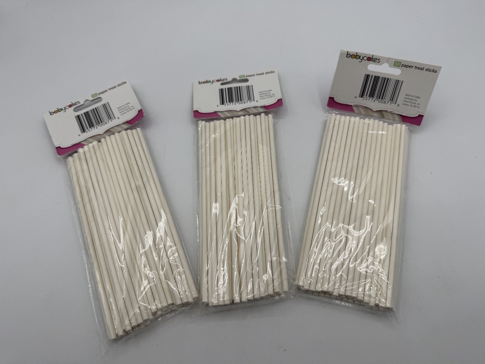 3 pk. BABYCAKES Cake pop Treat Sticks -50 ea. paper white Lollipop sticks, 150