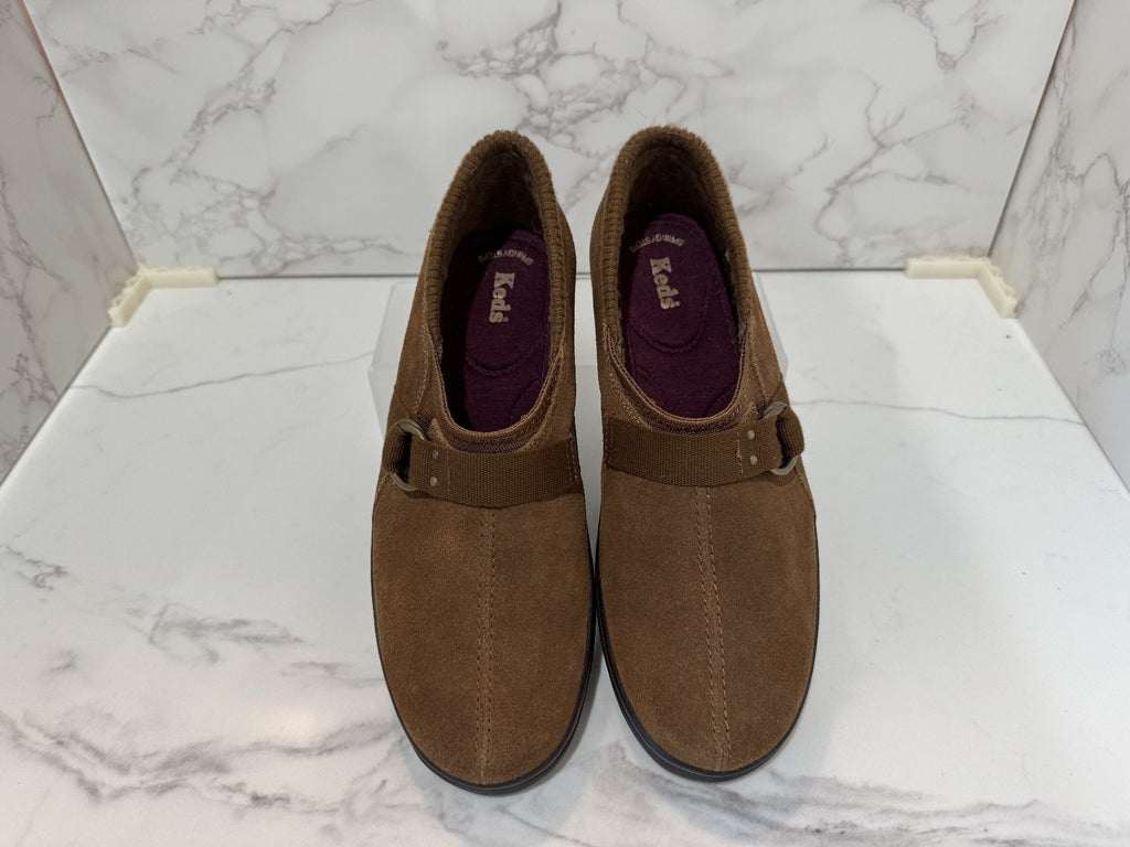 Keds Spring Steps  Woman's Suede Slip on Shoe Tread Softly, Brown, Size 8.5