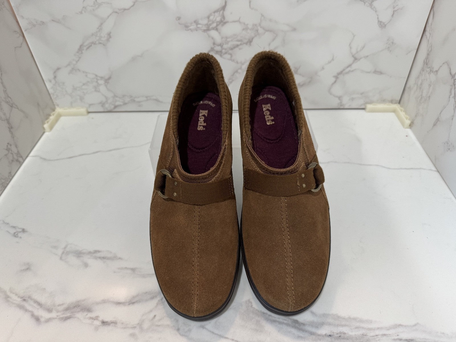 Keds Spring Steps  Woman's Suede Slip on Shoe Tread Softly, Brown, Size 8.5