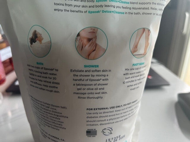 Epsoak Naturals Collection Epsom Salt 3 Lbs Detox + Cleanse Bath Salts, 9/28 New